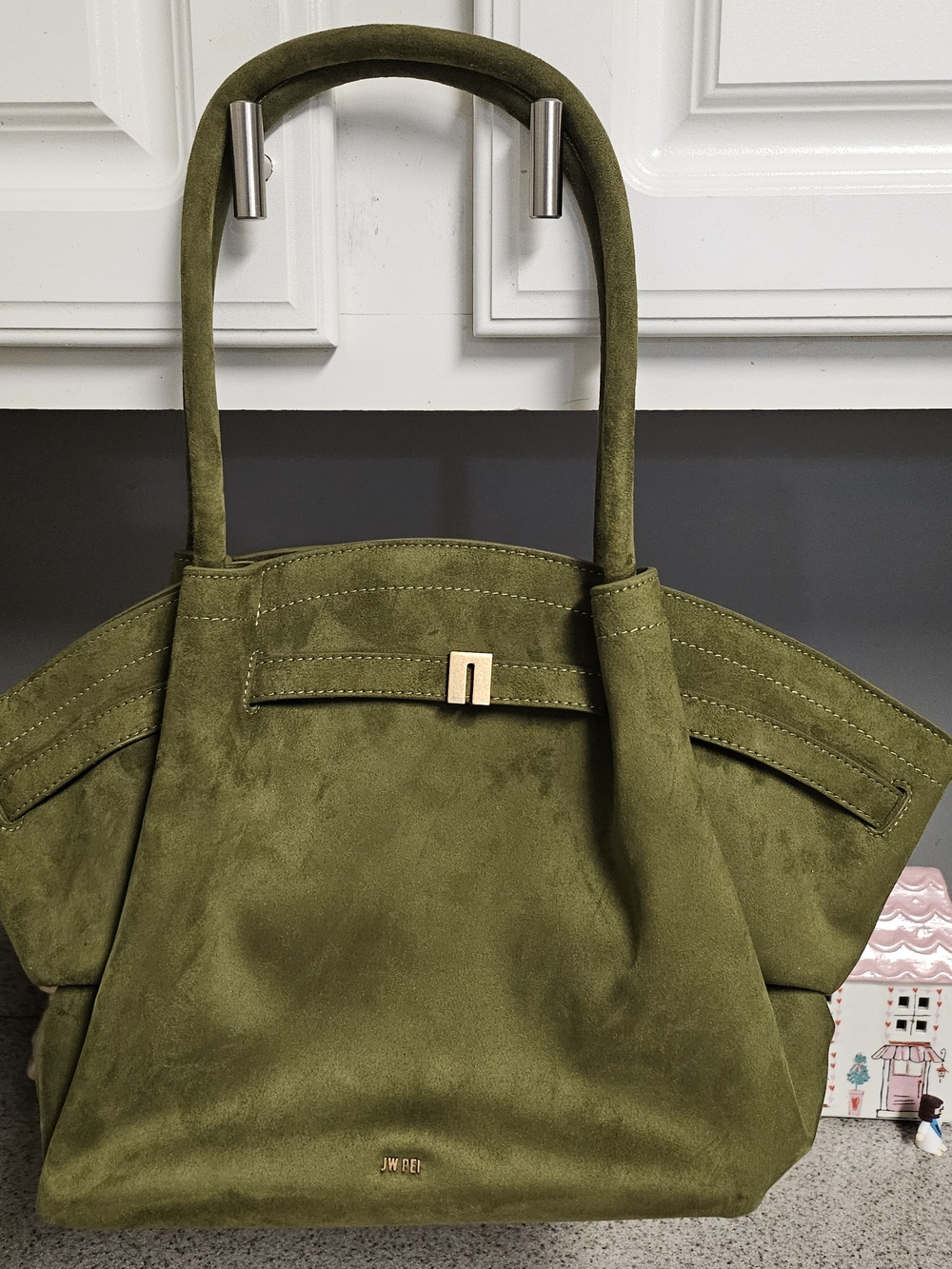 JW Pei Olive Green Suede Tote Bag